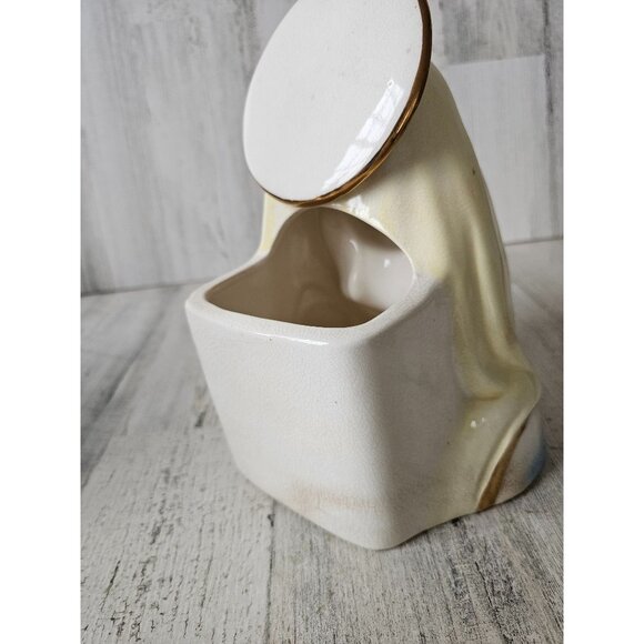 Virgin Mary vintage vase praying statue ceramic basket trinket large 9" tall x 7 - Picture 5 of 9